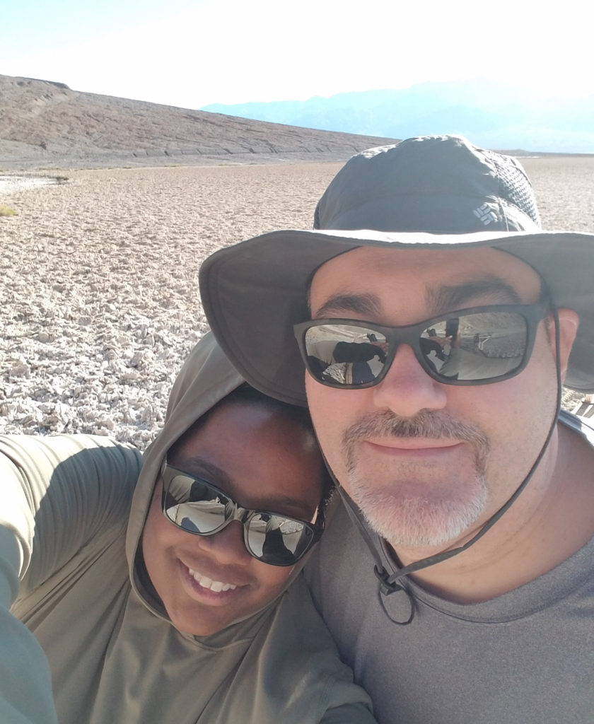 Death Valley National Park was HOT! We stayed cooler by protecting ourselves from the heat and wearing lots of SPF 100+ sunblock! 