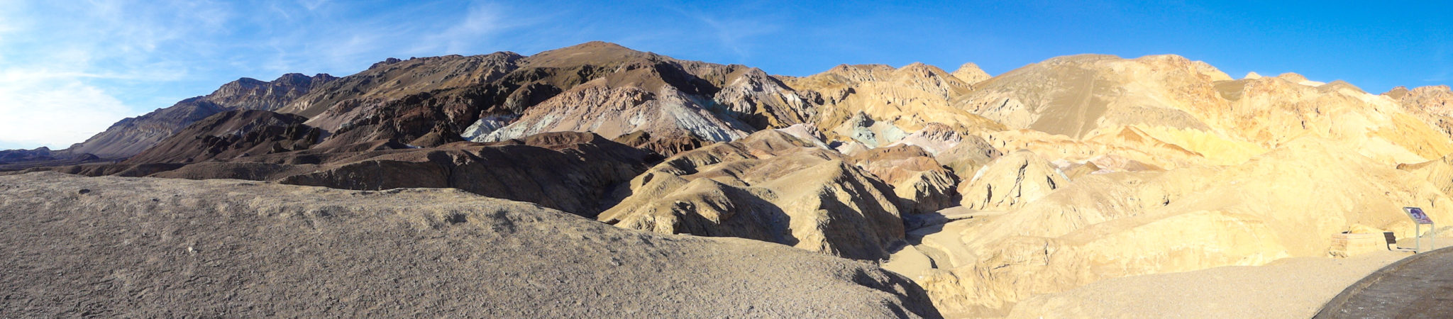 A panoramic view of Artists Palette in Death Valley National Park.